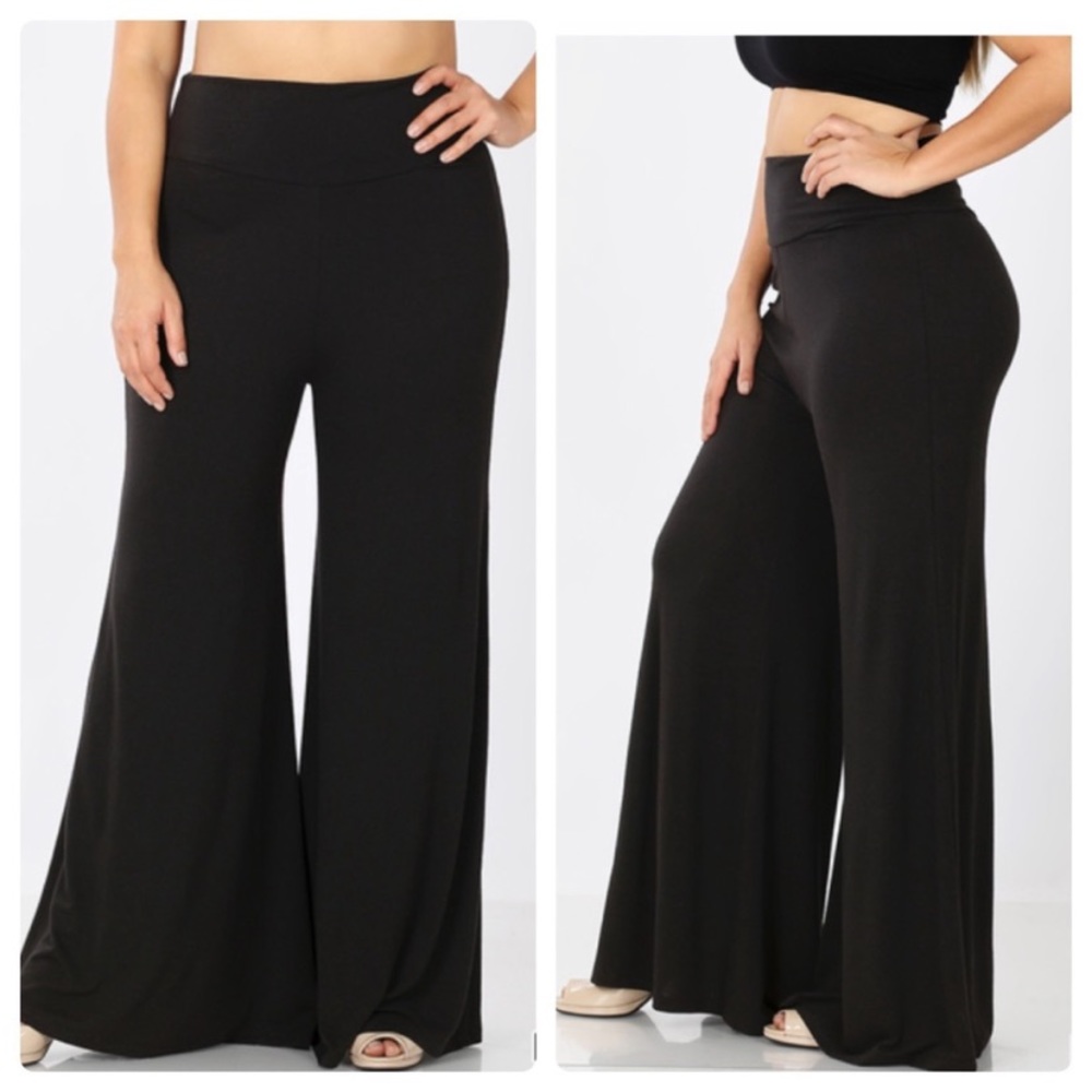 NWT Black Super Soft Plus Size Palazzo Pants 1X 2X - Picture 1 of 4